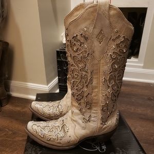 Womens Corral Off White with sequin boots